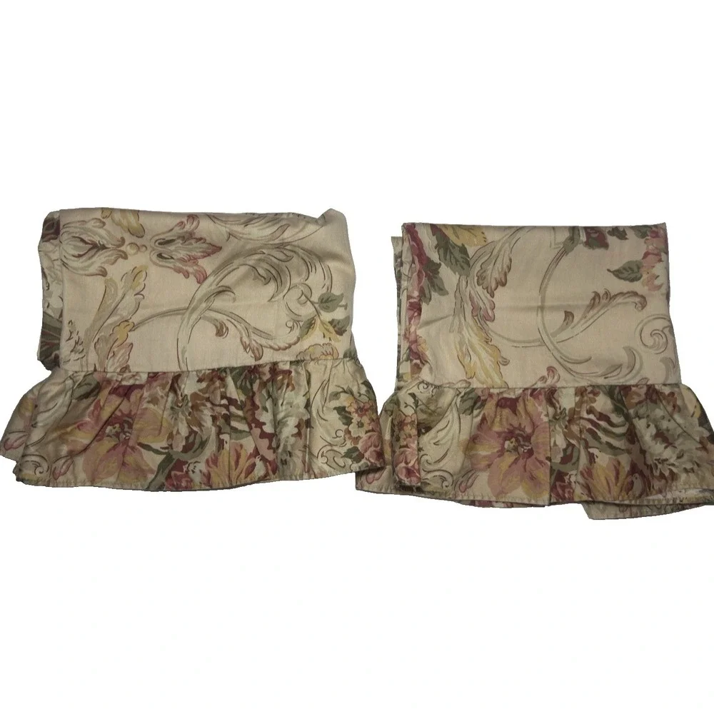 Ralph Lauren Pillowcase Set Guinevere Aragon Ruffled‎ Standard Vtg Floral Sateen